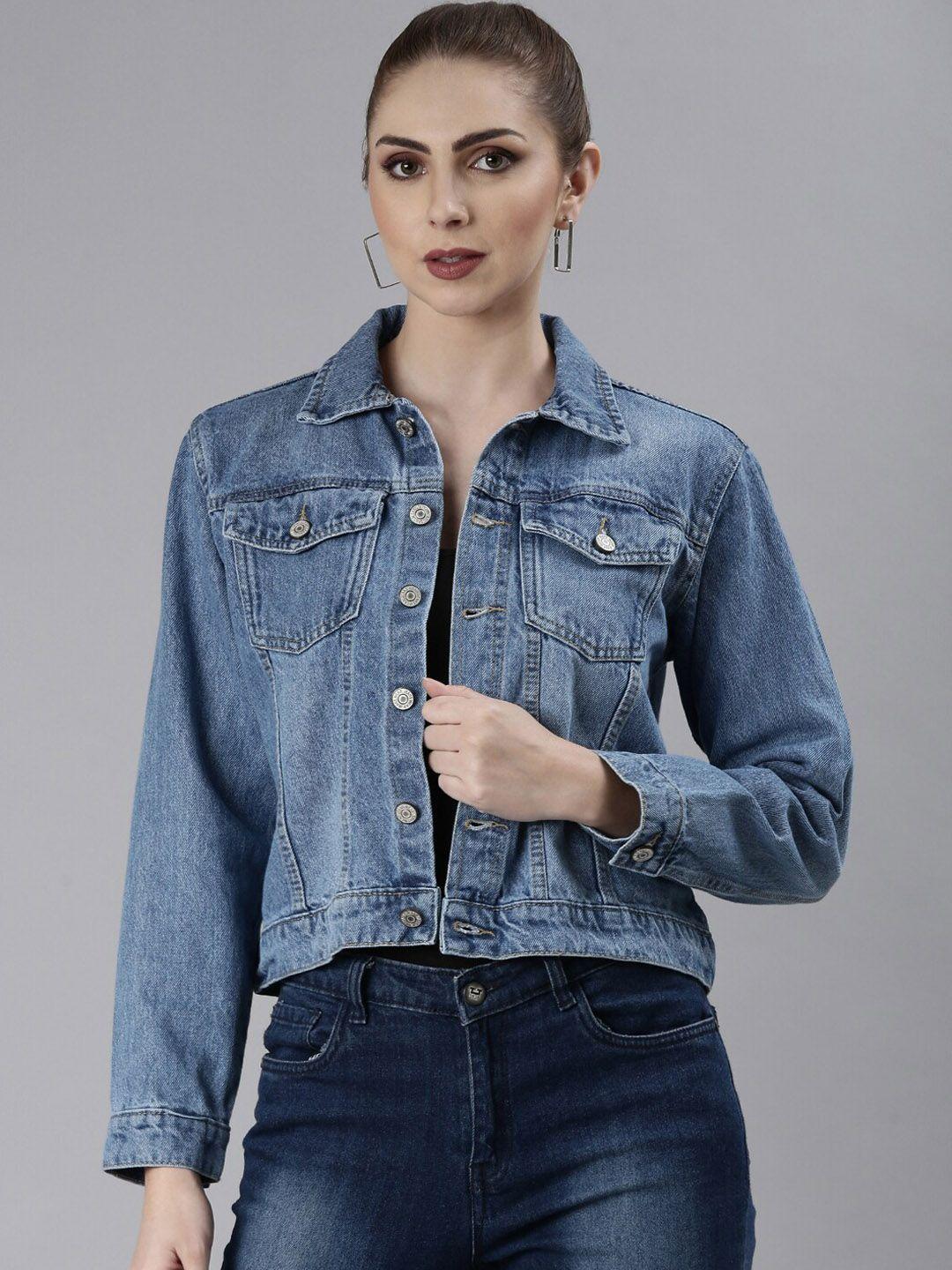 showoff spread collar windcheater crop denim jacket