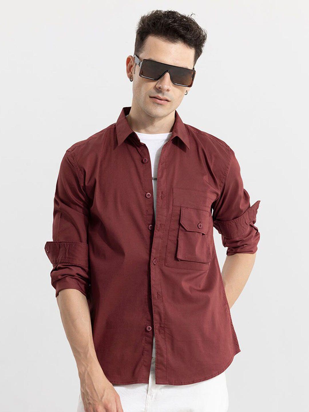 snitch rust cotton classic casual shirt