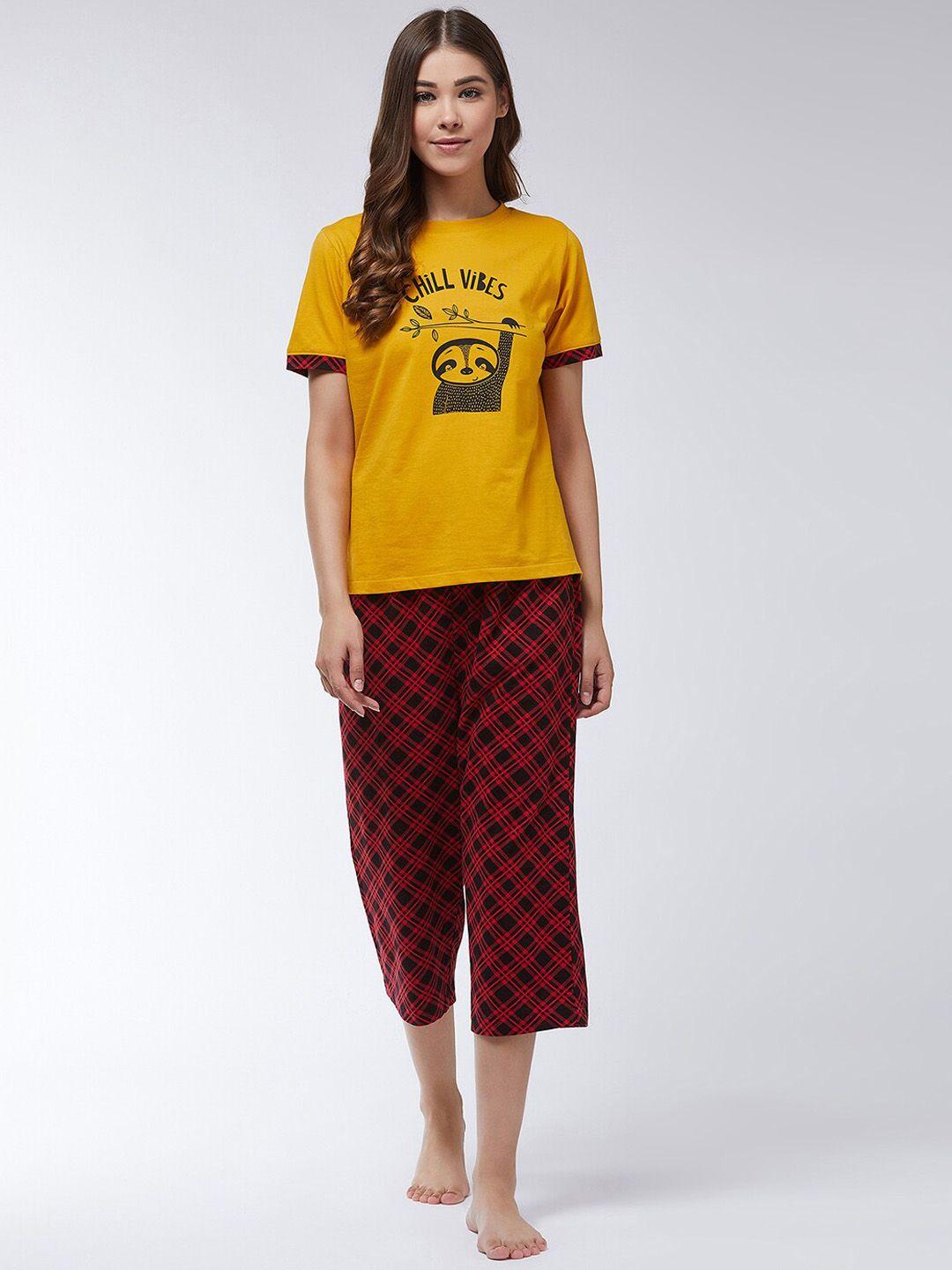 miss chase printed pure cotton t-shirt & capris