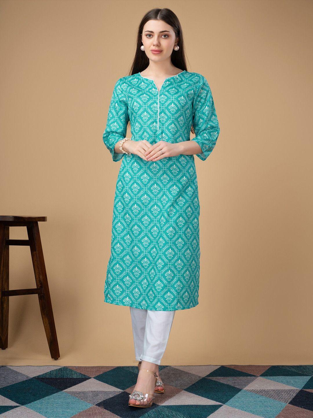 soan ethnic motifs printed round notched neck straight kurta