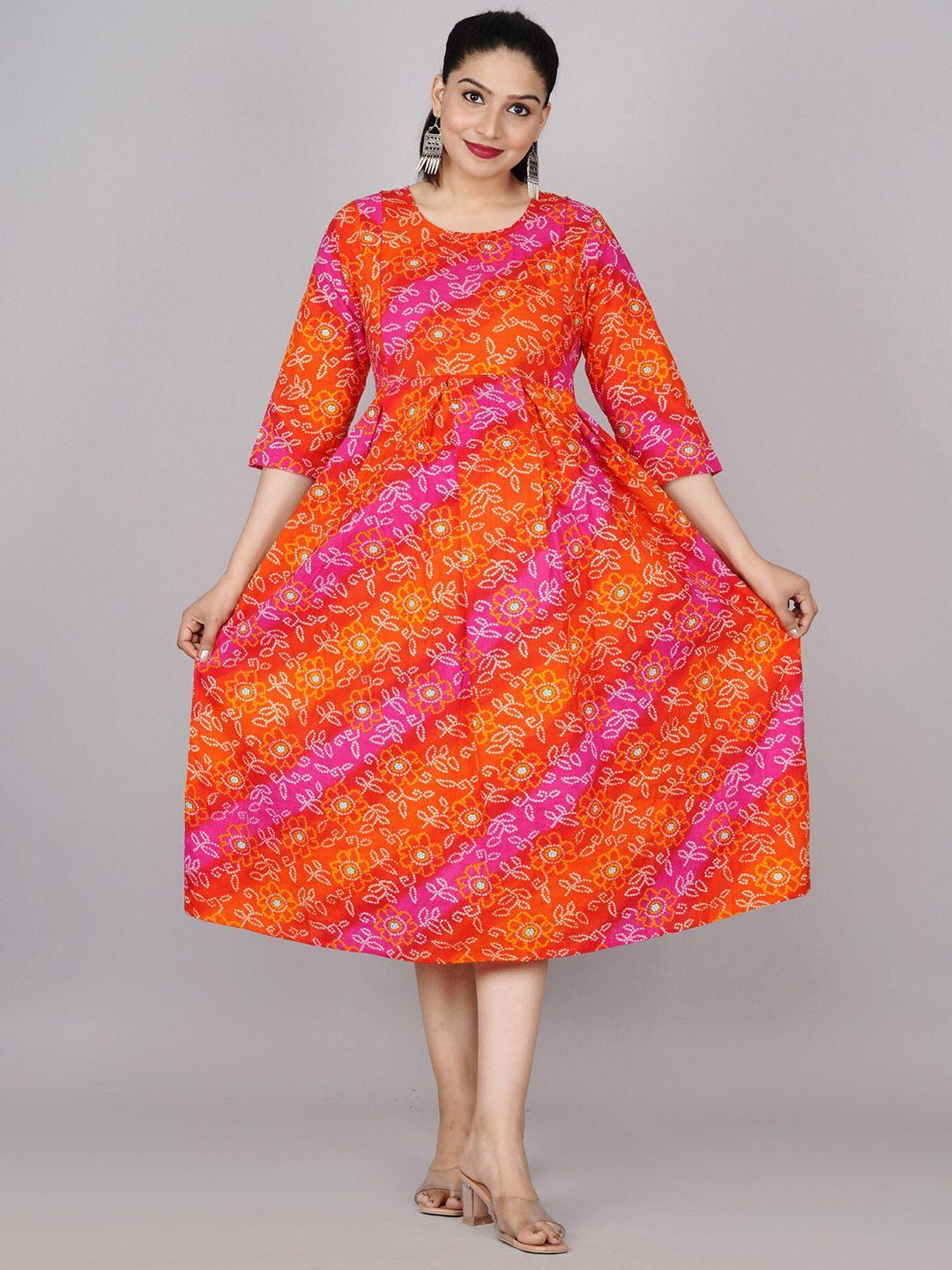 baesd ethnic motifs printed maternity fit & flare midi ethnic dress