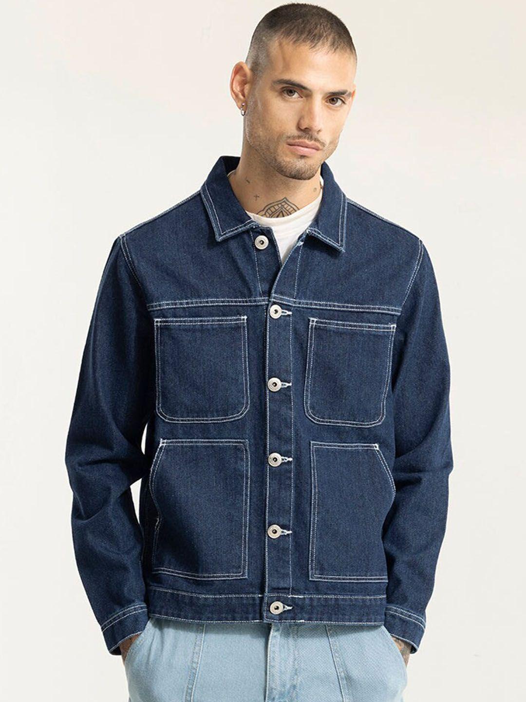 snitch blue spread collar lightweight cotton denim jacket