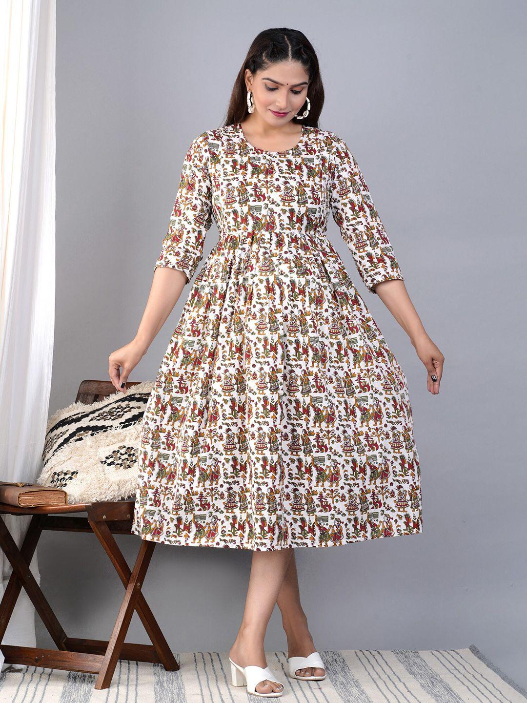 baesd ethnic motifs printed maternity fit & flare midi ethnic dress