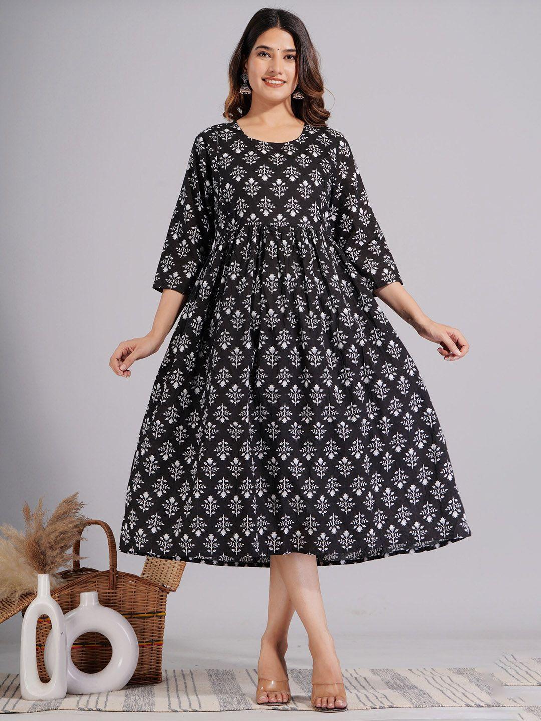 baesd ethnic motifs printed maternity fit & flare ethnic midi dress