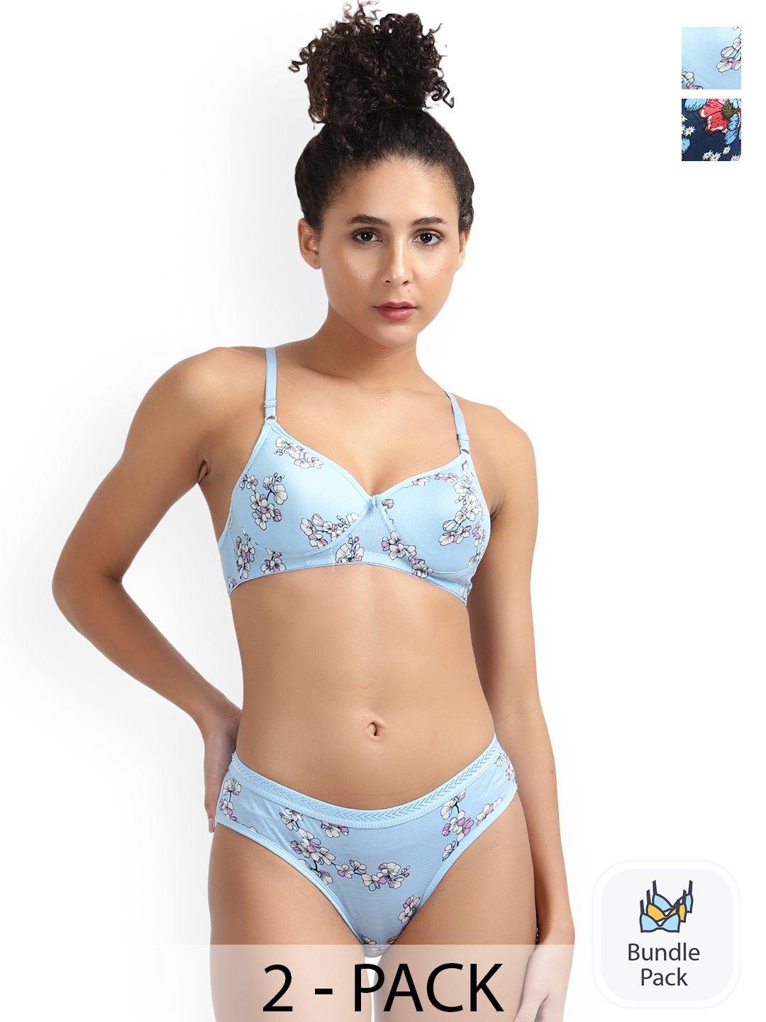 ladyland pack of 2 printed cotton lingerie set