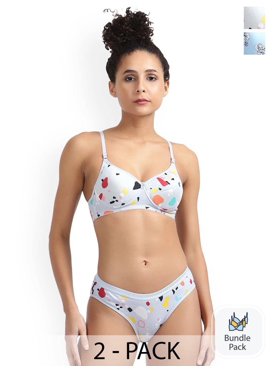 ladyland pack of 2 printed cotton lingerie set