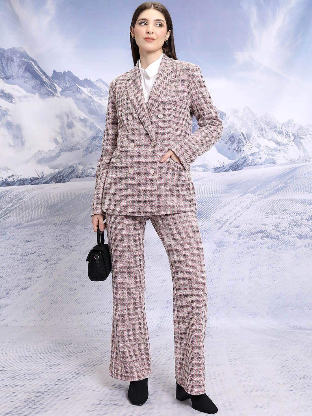 tokyo talkies pink checked coat with trousers co-ords