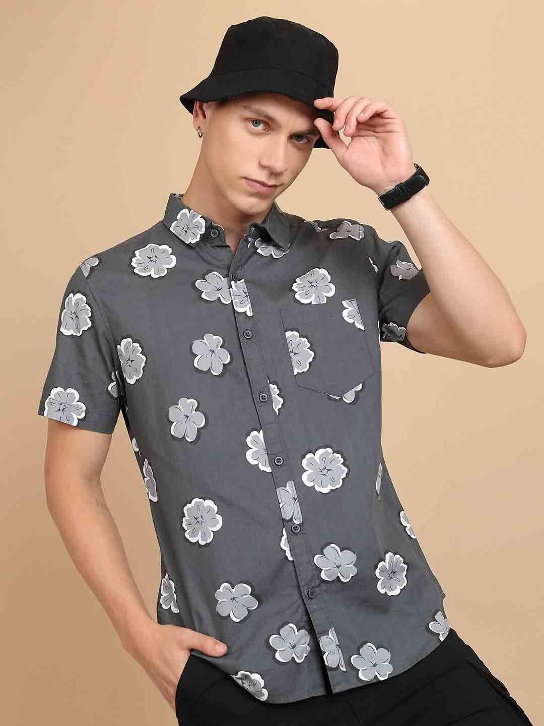 highlander floral printed cotton slim fit casual shirt