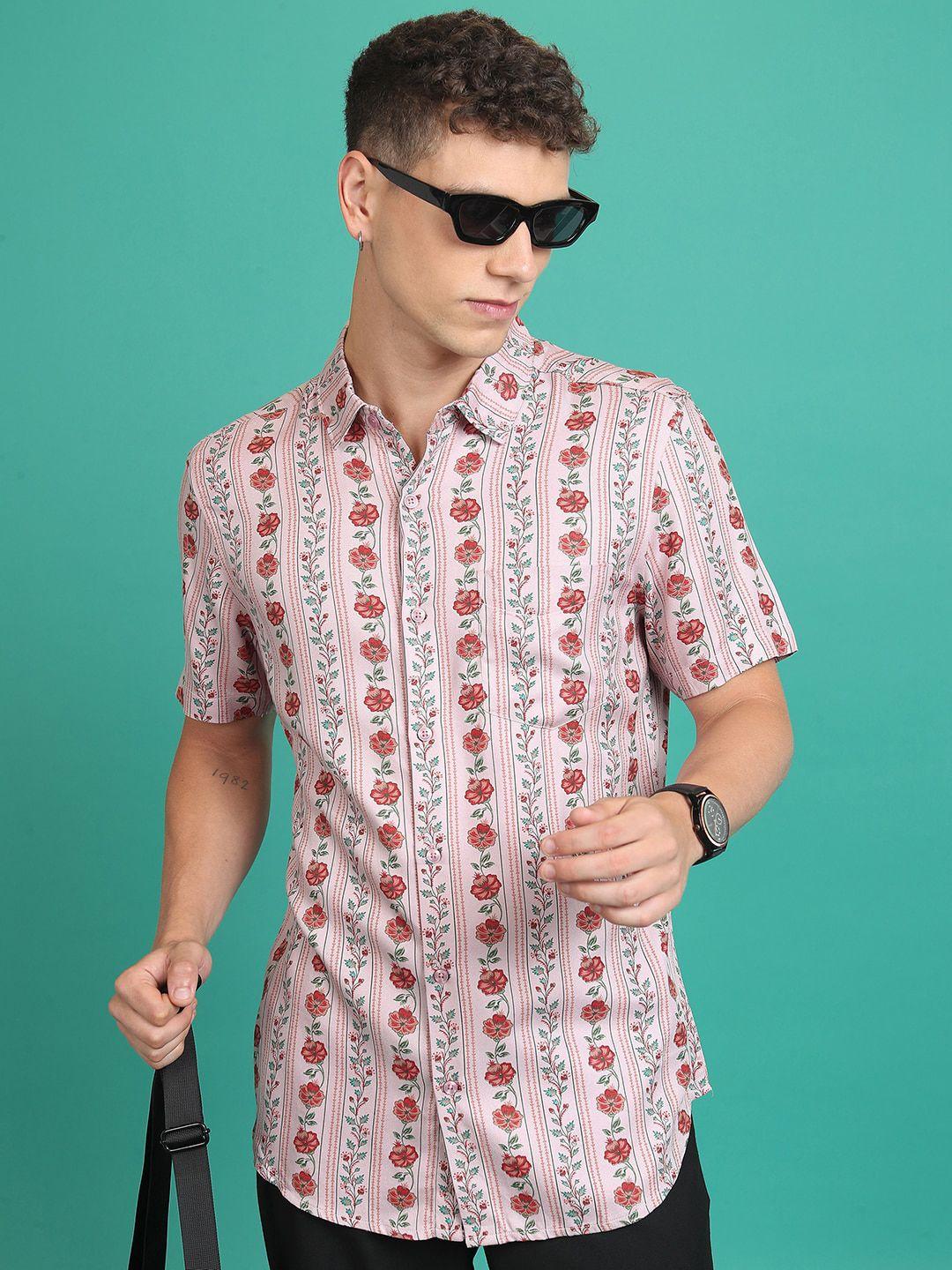 highlander floral printed slim fit cotton casual shirt