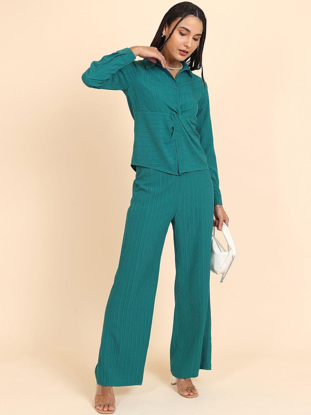 tokyo talkies teal striped shirt with trousers