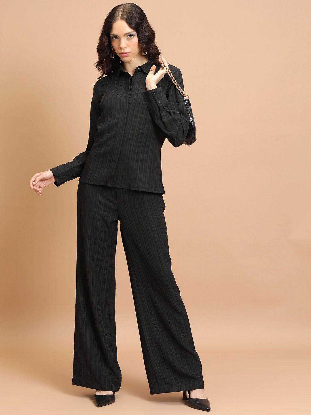 tokyo talkies black striped shirt with trousers co-ords