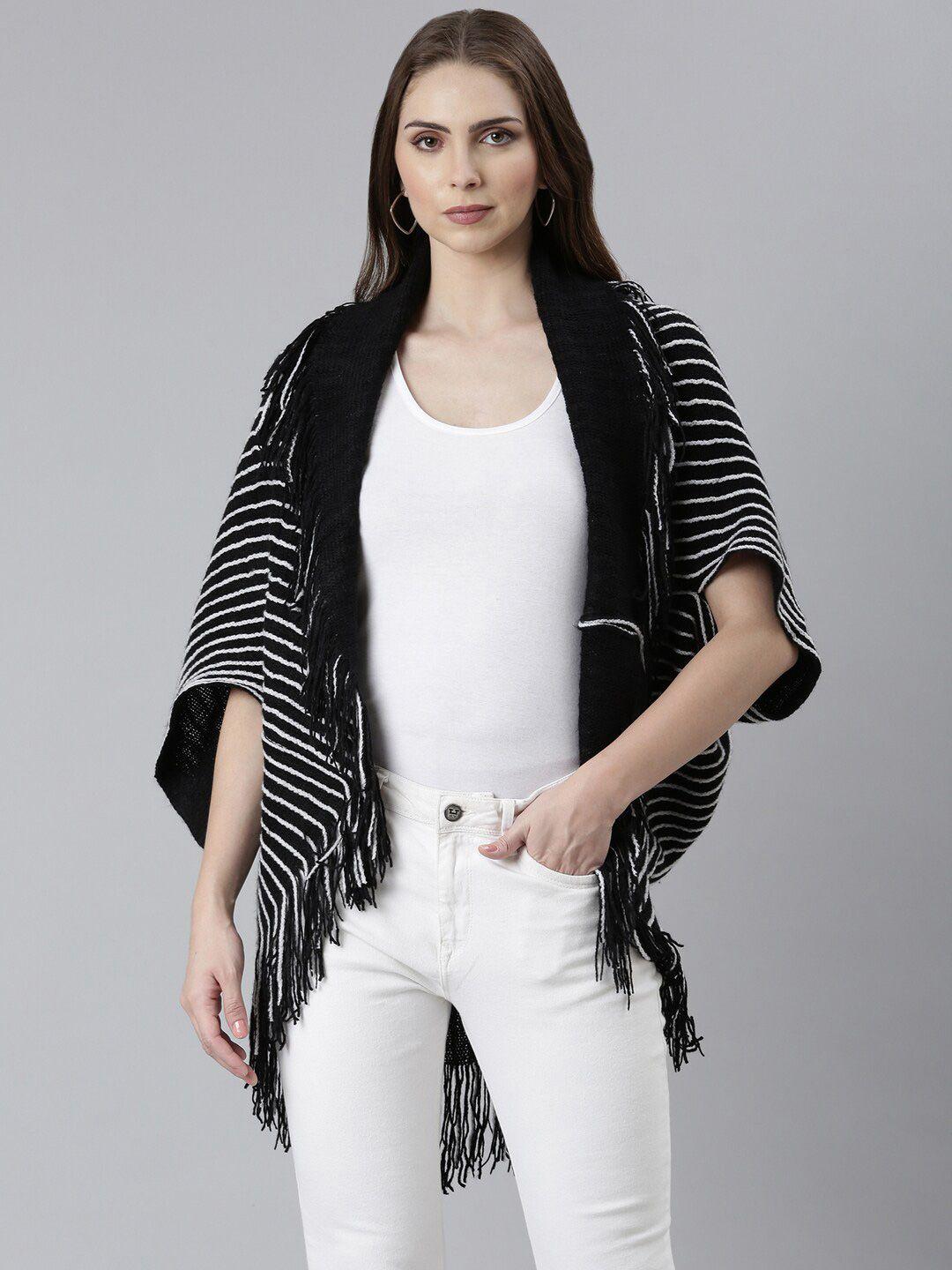 showoff striped acrylic open front shrug