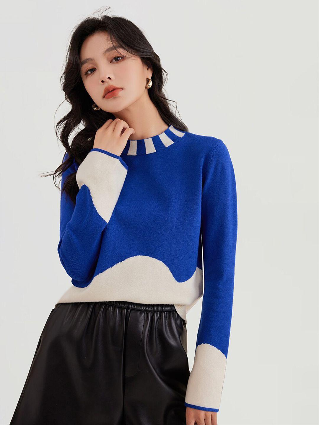 jc collection colourblocked round neck pullover sweater