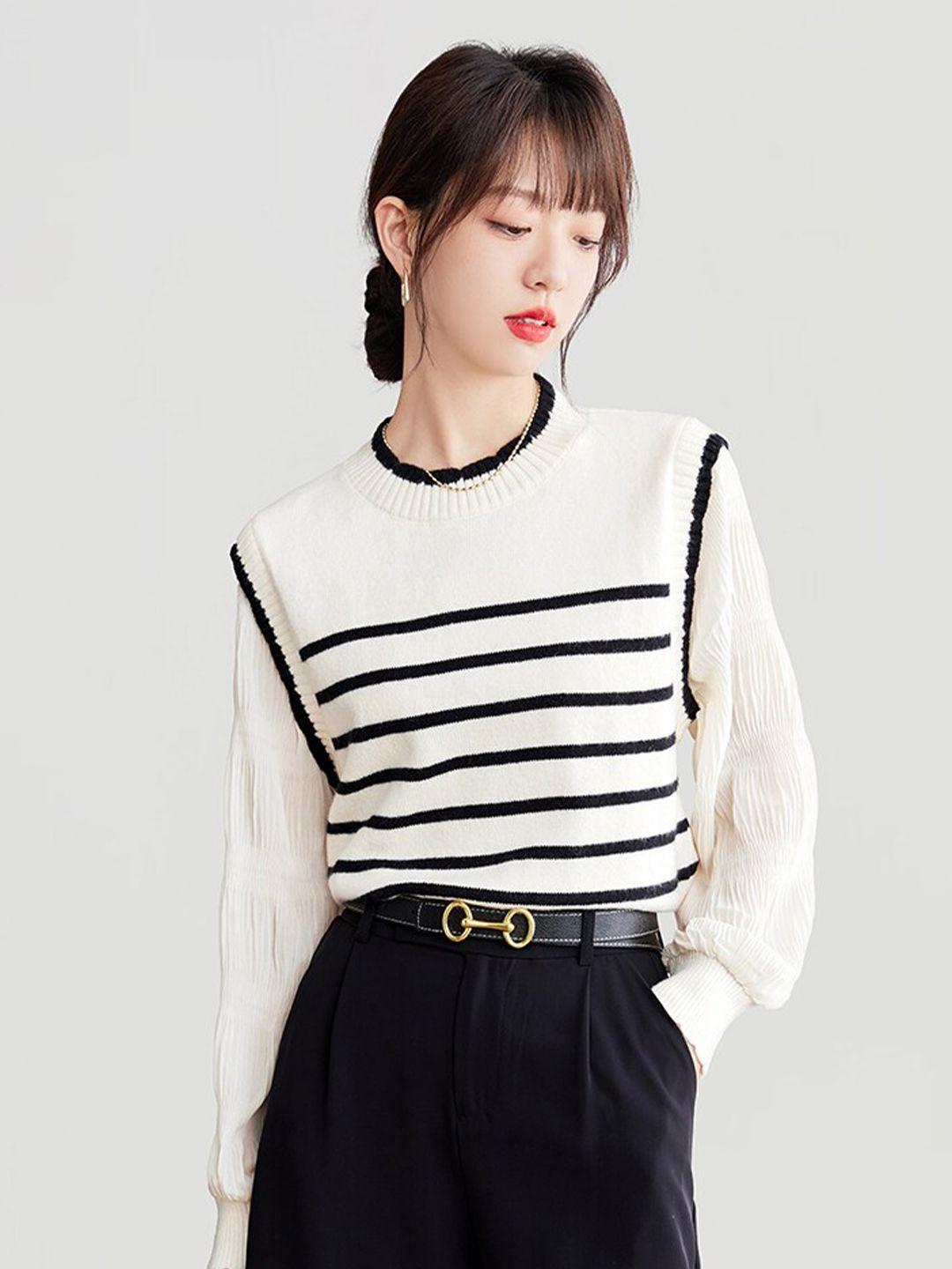 jc collection striped round neck pullover