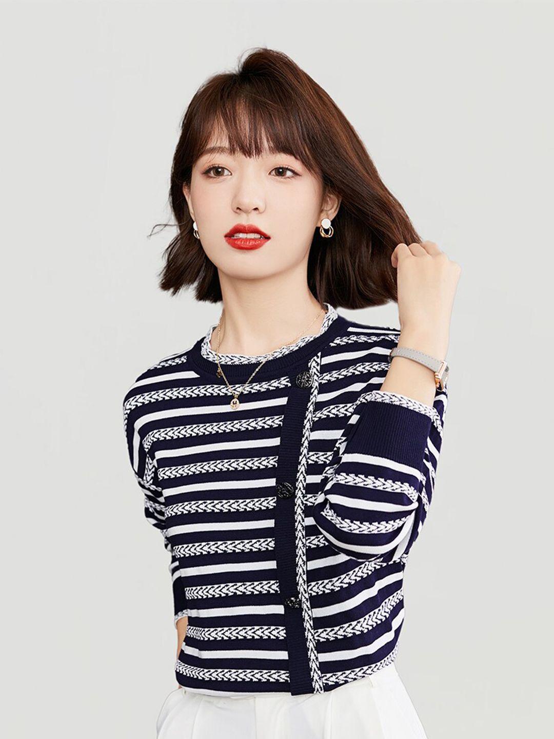 jc collection striped cardigan sweater