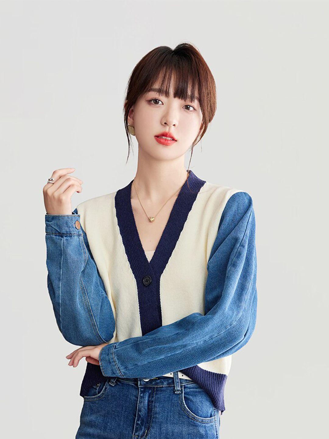 jc collection colourblocked v-neck crop cardigan