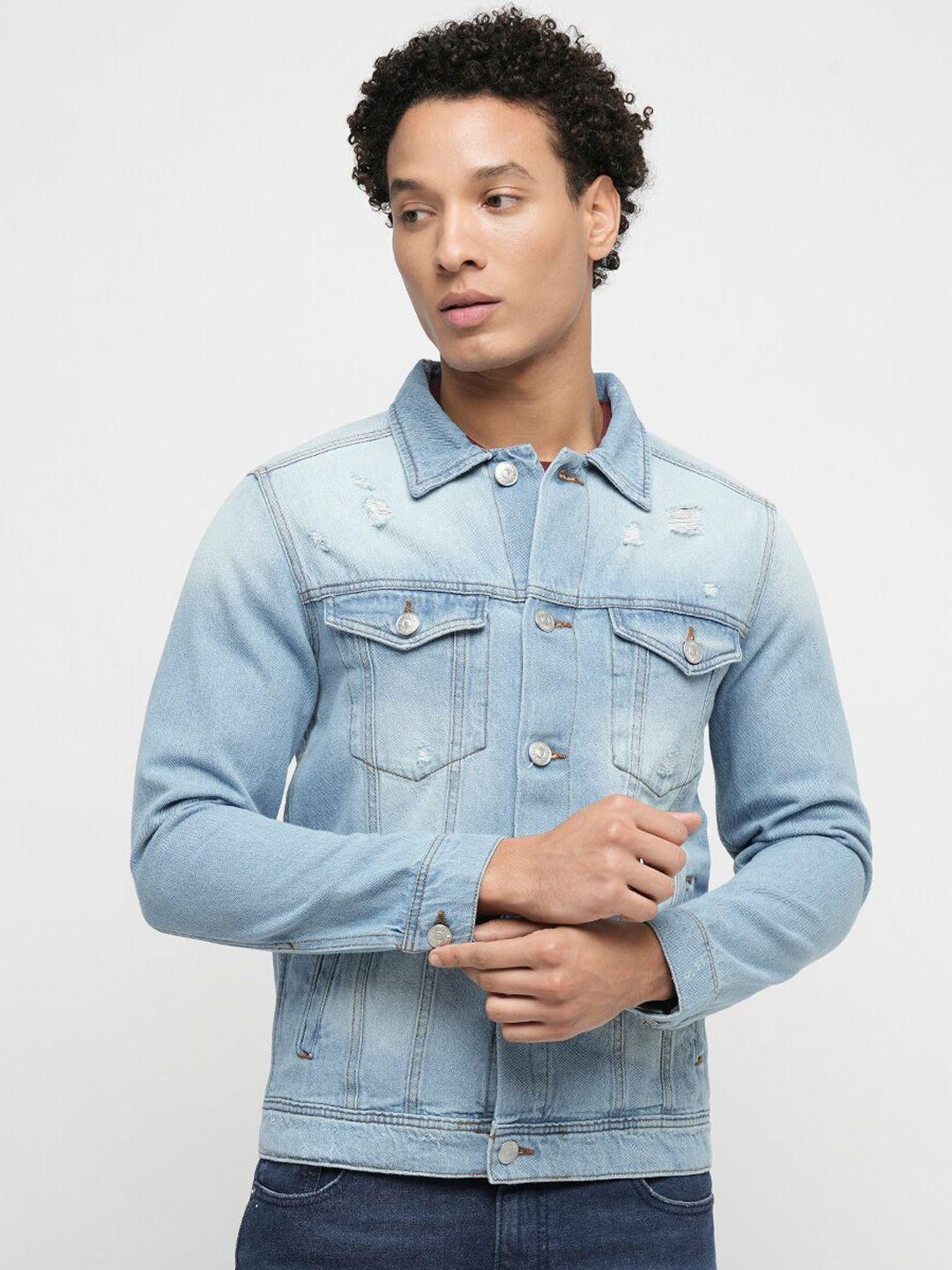 jack & jones spread collar denim jacket with studded detail