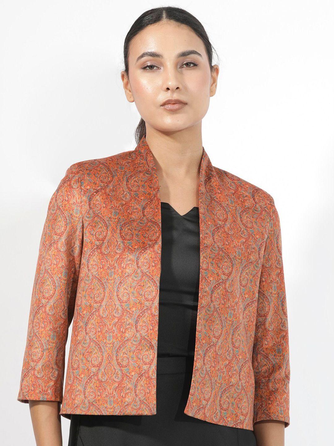 rareism ethnic printed silk open front shrug