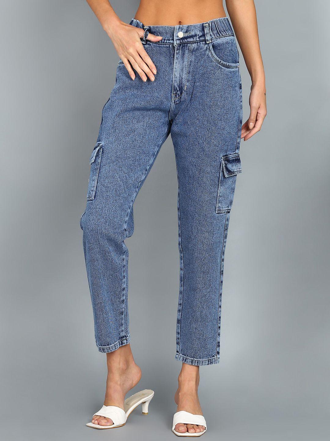 nifty women tapered fit high-rise denim cargo