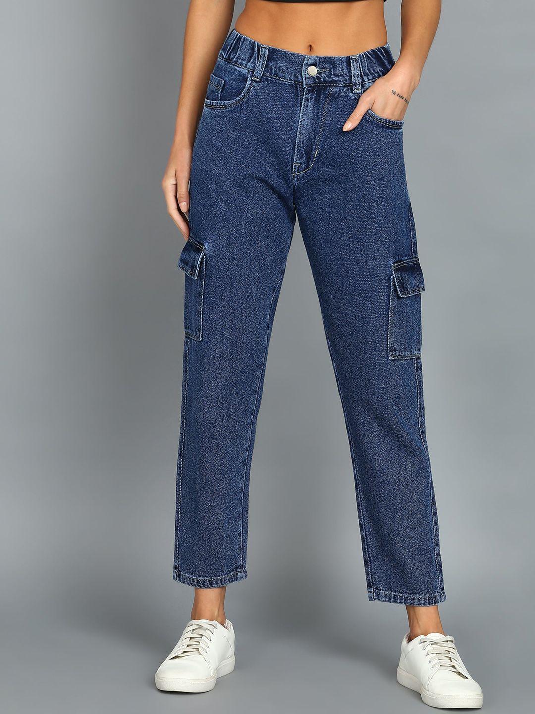 nifty women tapered fit high-rise denim cargo