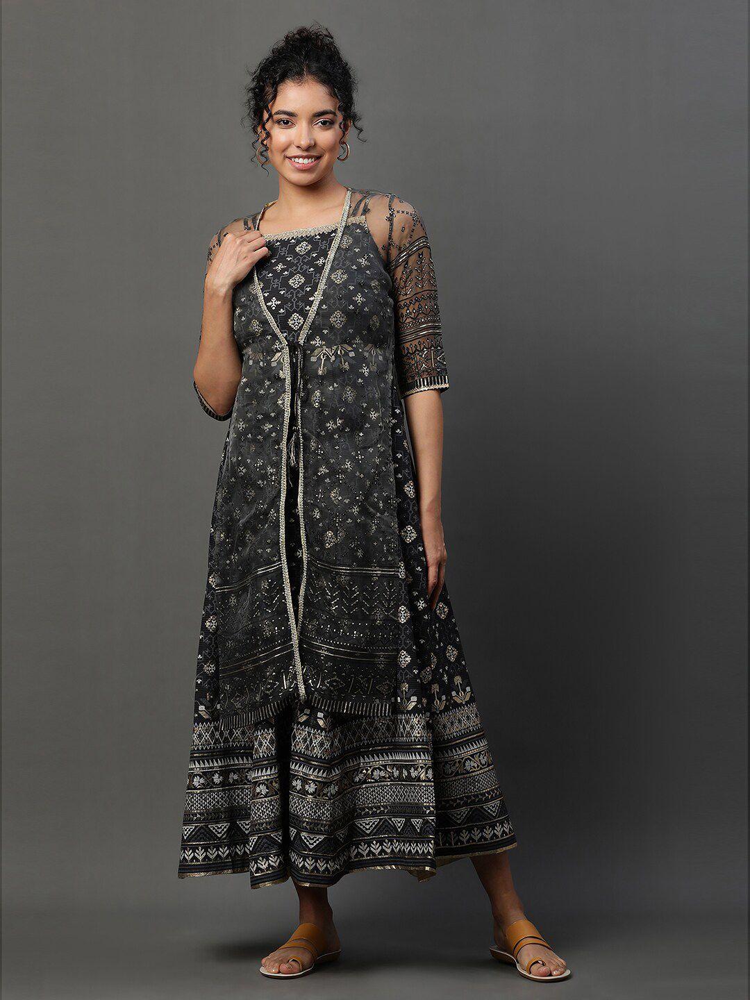 aurelia ethnic motifs printed shoulder straps ethnic dress with jacket