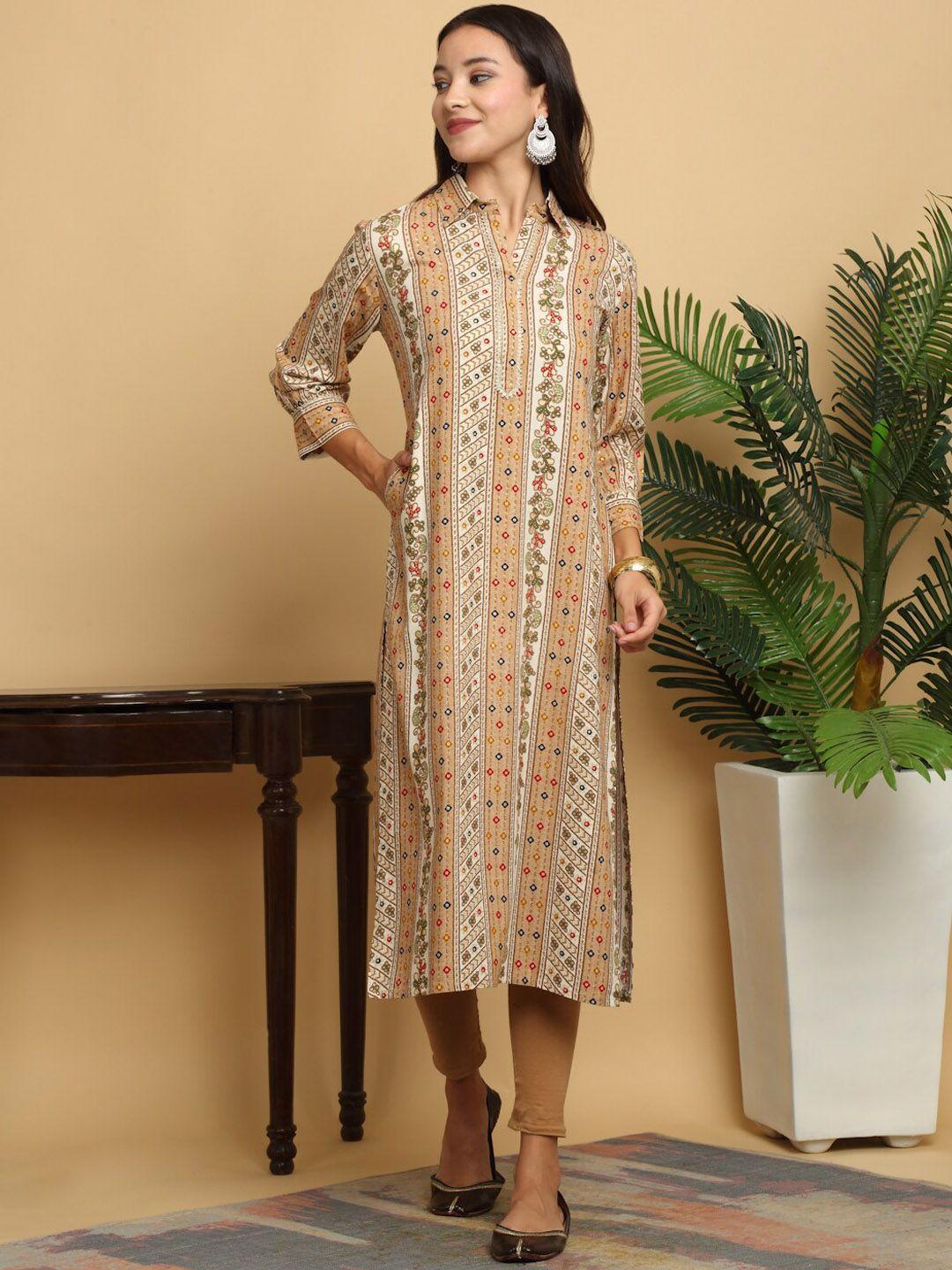 kalini ethnic motifs printed mandarin collar straight kurta