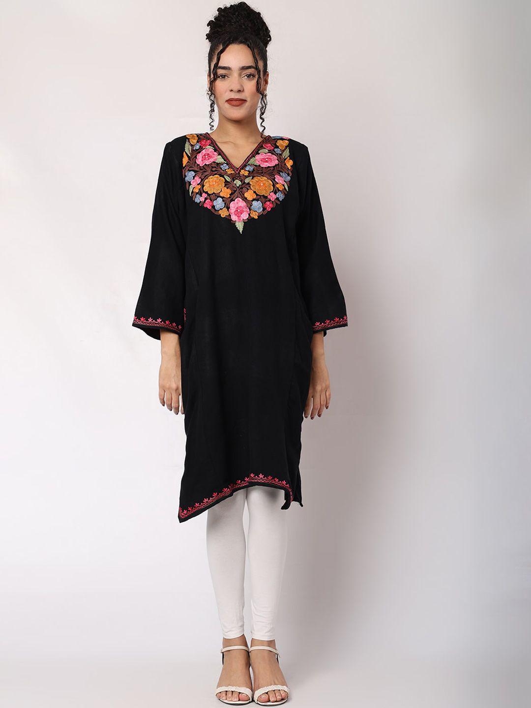 craftbazar floral yoke design v-neck yoke design a-line kurta