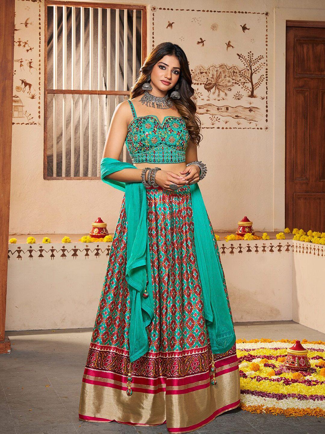 odette ethnic motifs embroidered semi-stitched lehenga & unstitched blouse with dupatta