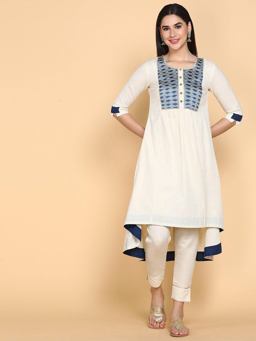 kalini geometric embroidered regular thread work kurta with trousers