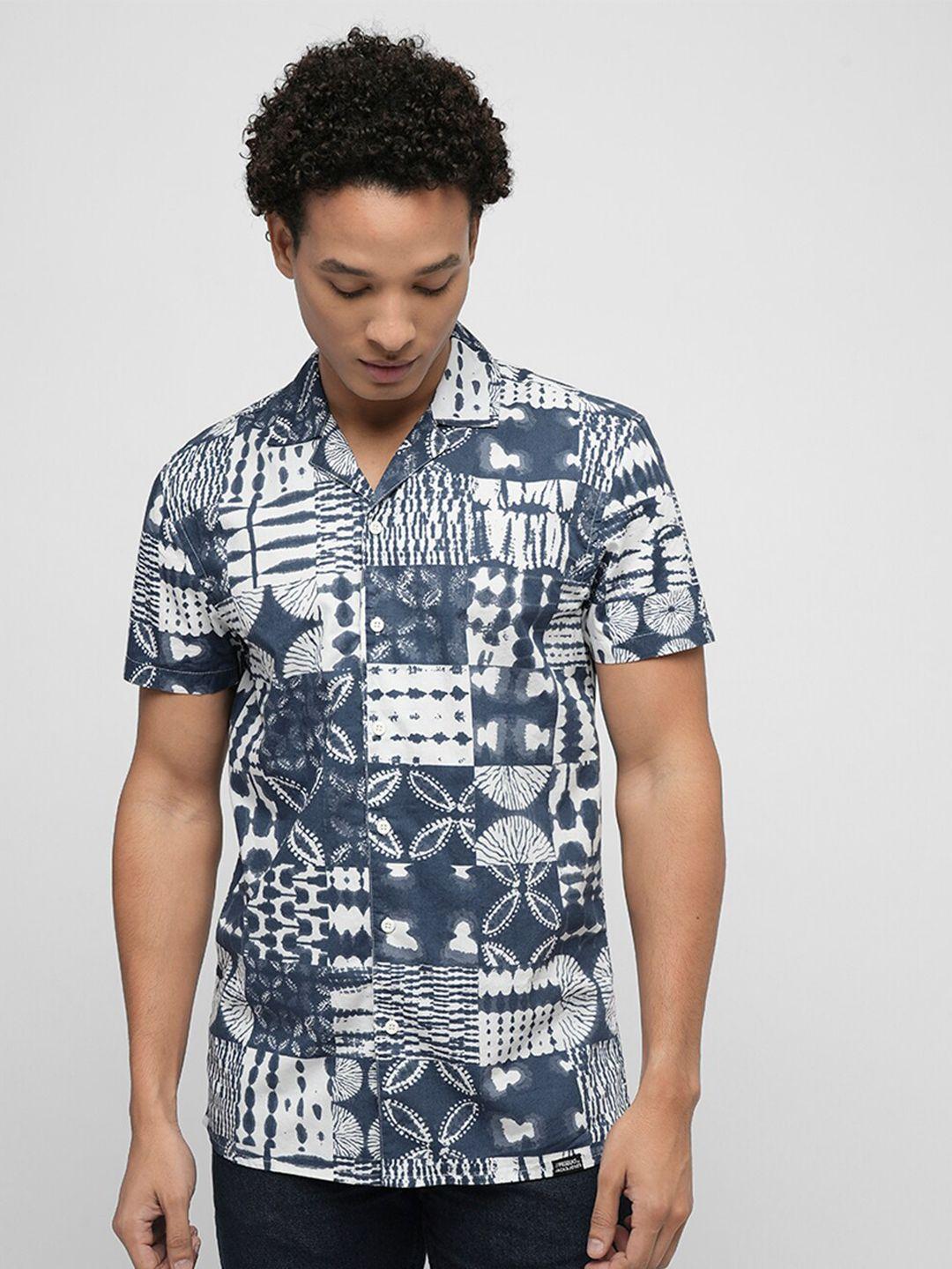 jack & jones abstract printed cuban collar pure cotton shirt