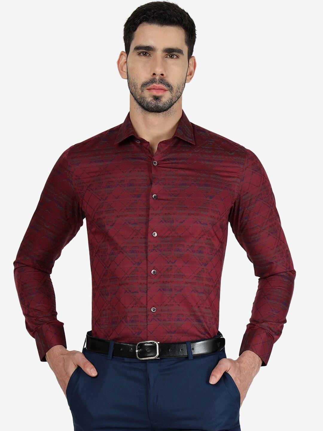 wyre ethnic motifs printed slim fit spread collar cotton formal shirt