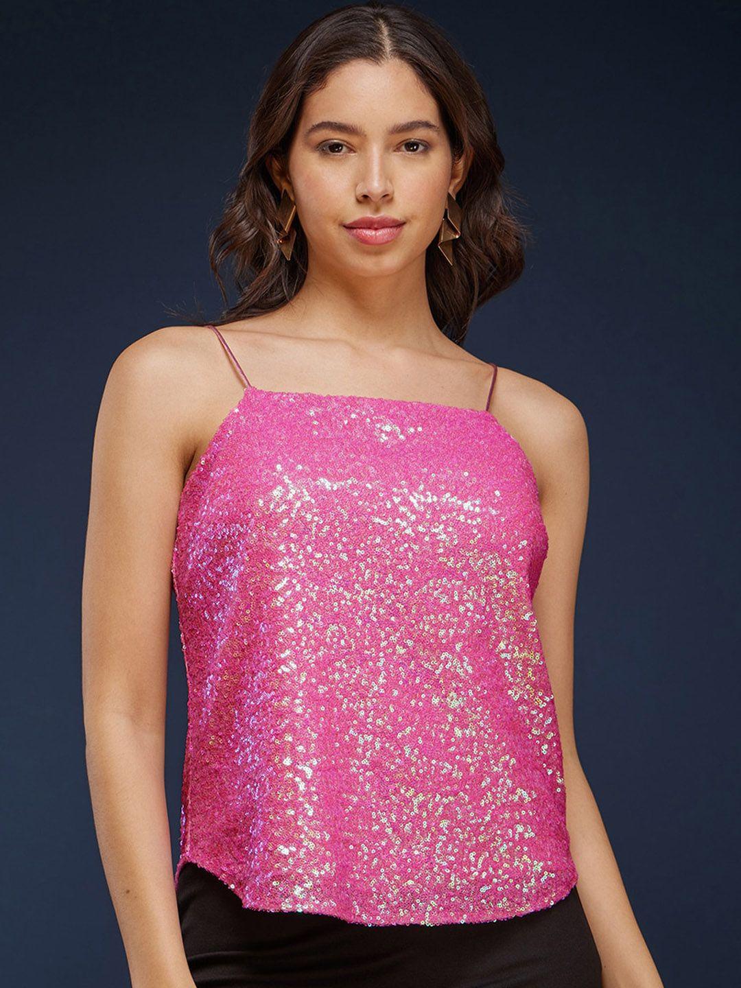 fablestreet sequinned embellished shoulder straps top