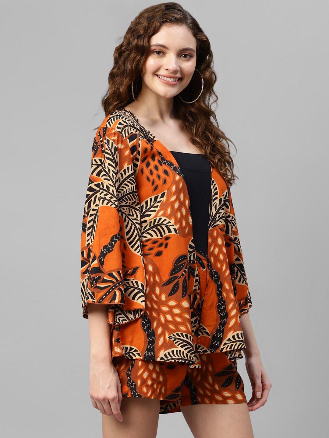 deebaco floral printed shrug with shorts