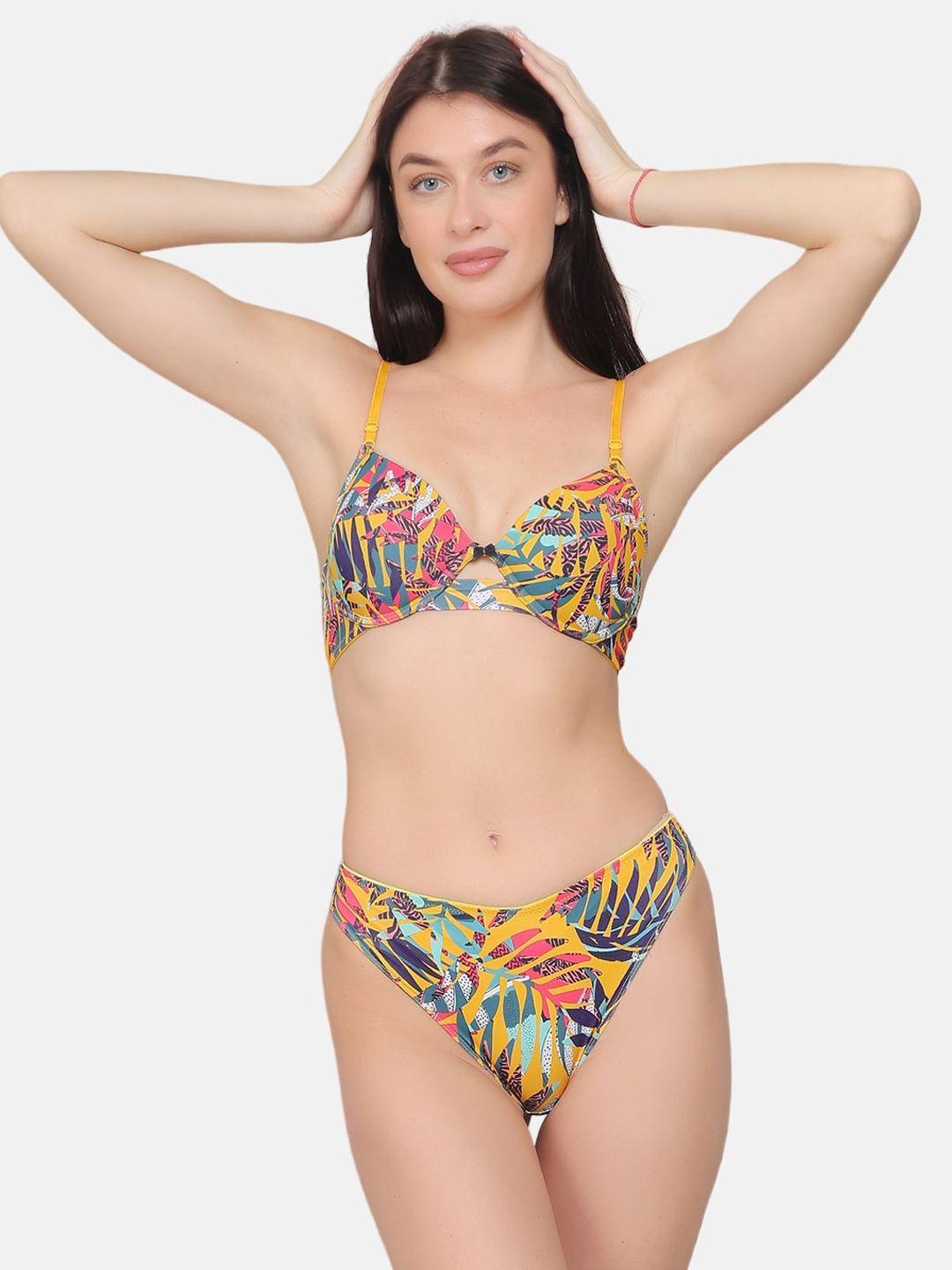 curwish tropical printed lingerie set