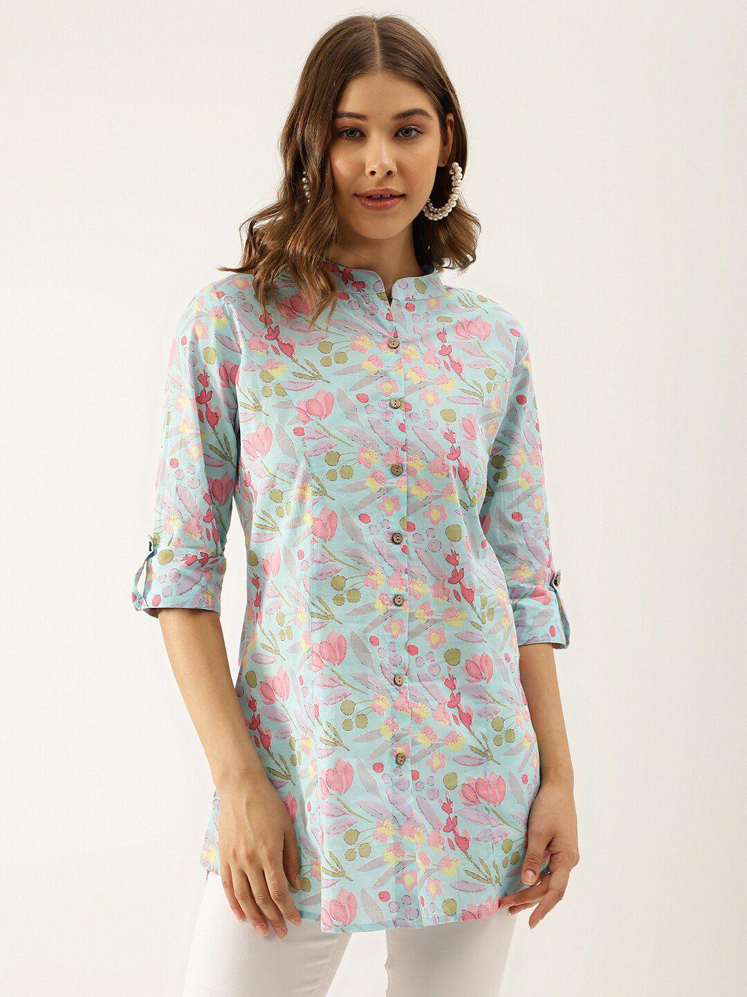 kalini floral printed mandarin collar cotton top