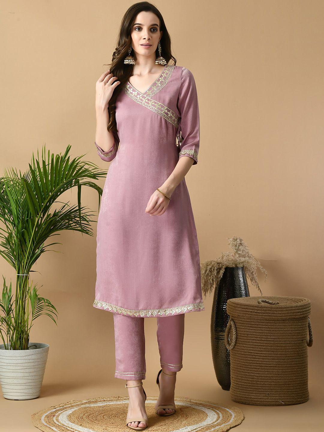 meesan ethnic motifs yoke design angrakha velvet kurta with trousers & dupatta