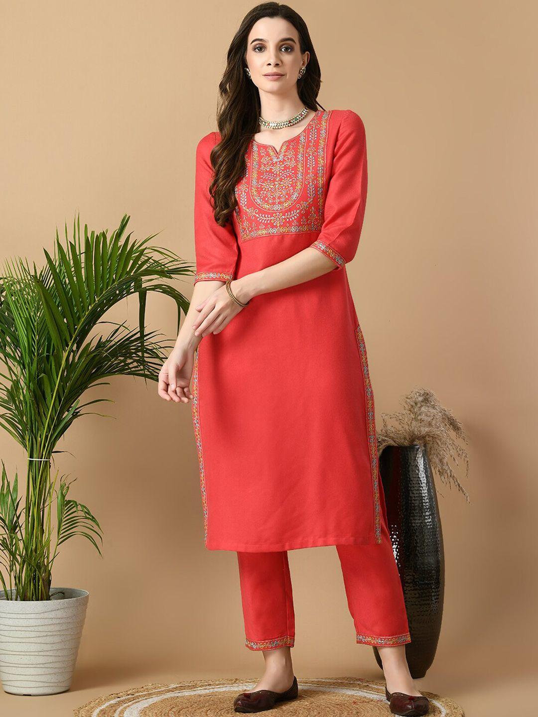 meesan floral embroidered regular kurta with trousers