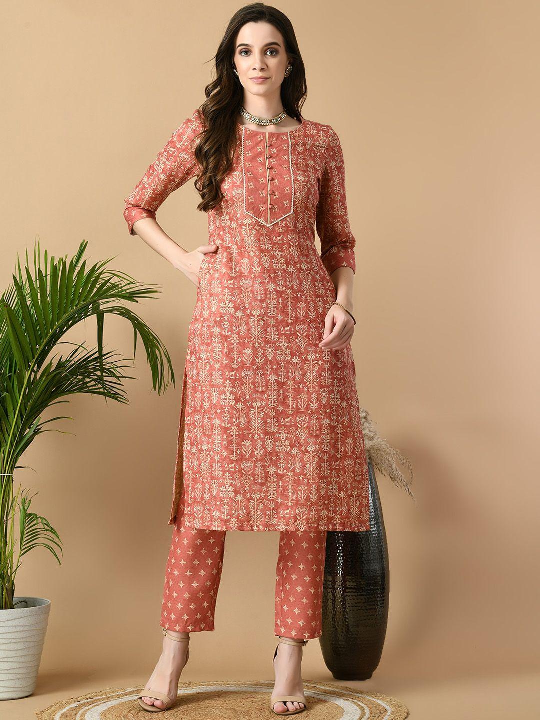 meesan ethnic motifs printed gotta patti regular kurta with trousers