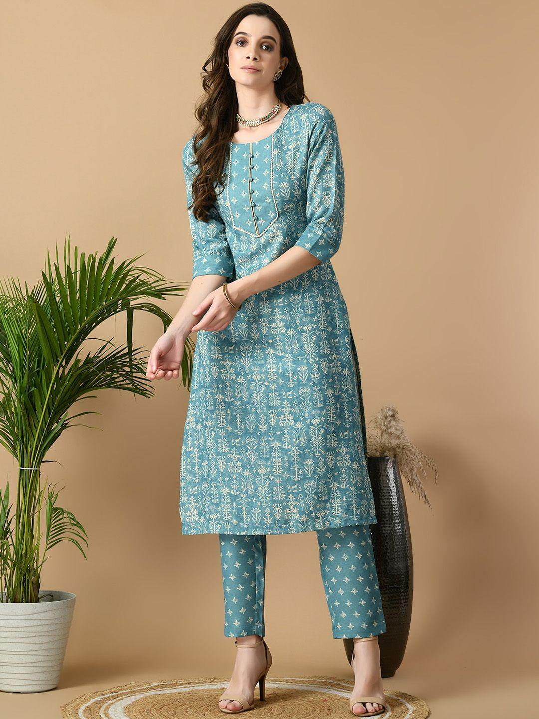 meesan ethnic motifs printed regular kurta with trousers