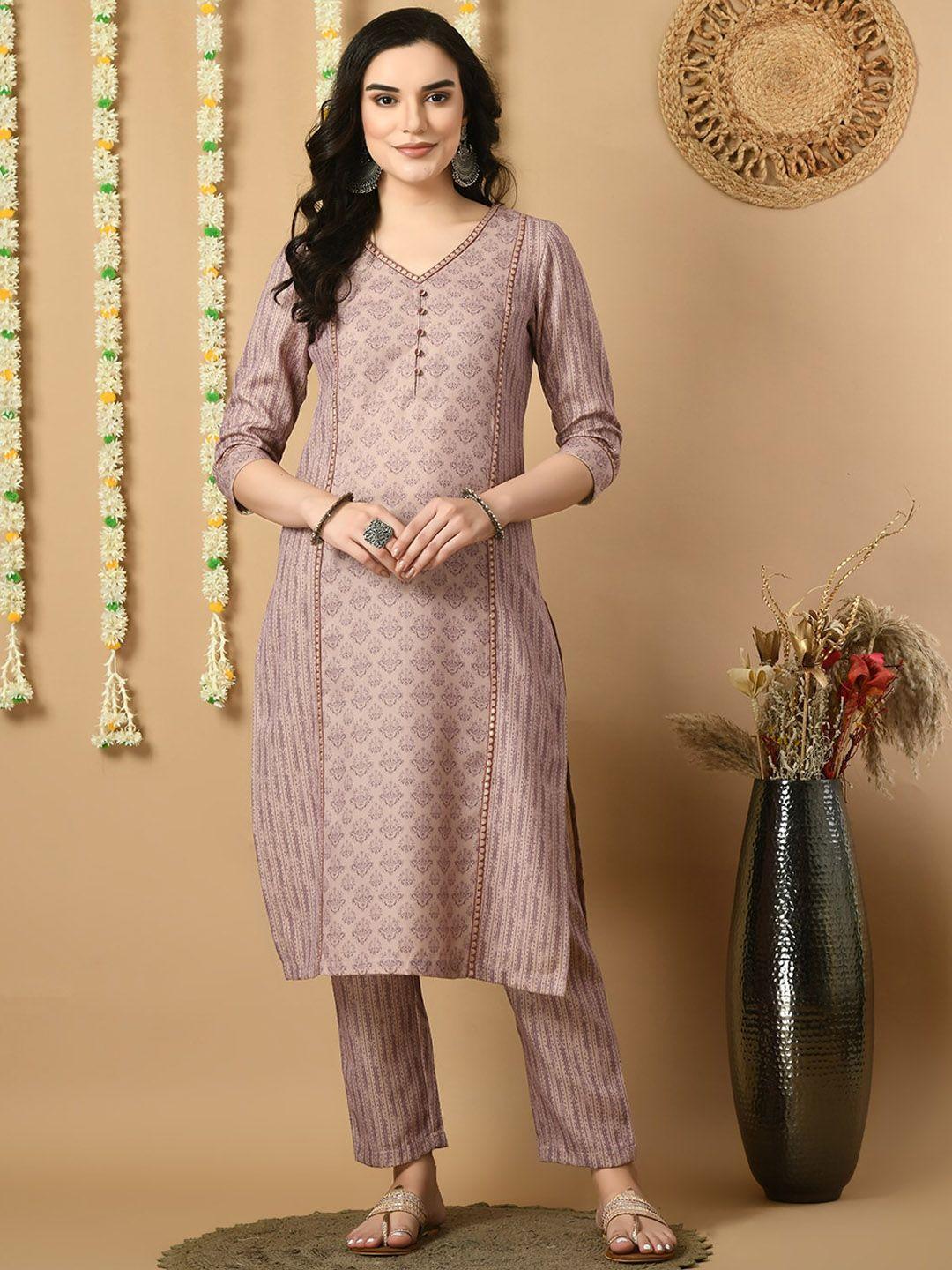 meesan ethnic motif printed pashmina regular kurta with trousers