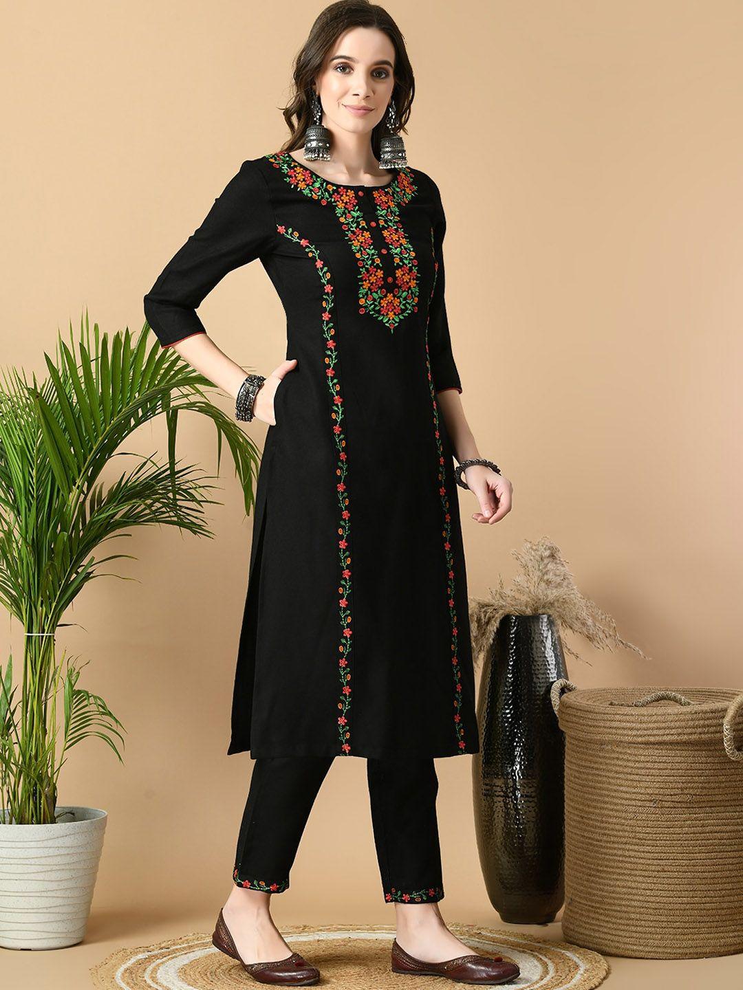 meesan floral embroidered regular kurta with trousers