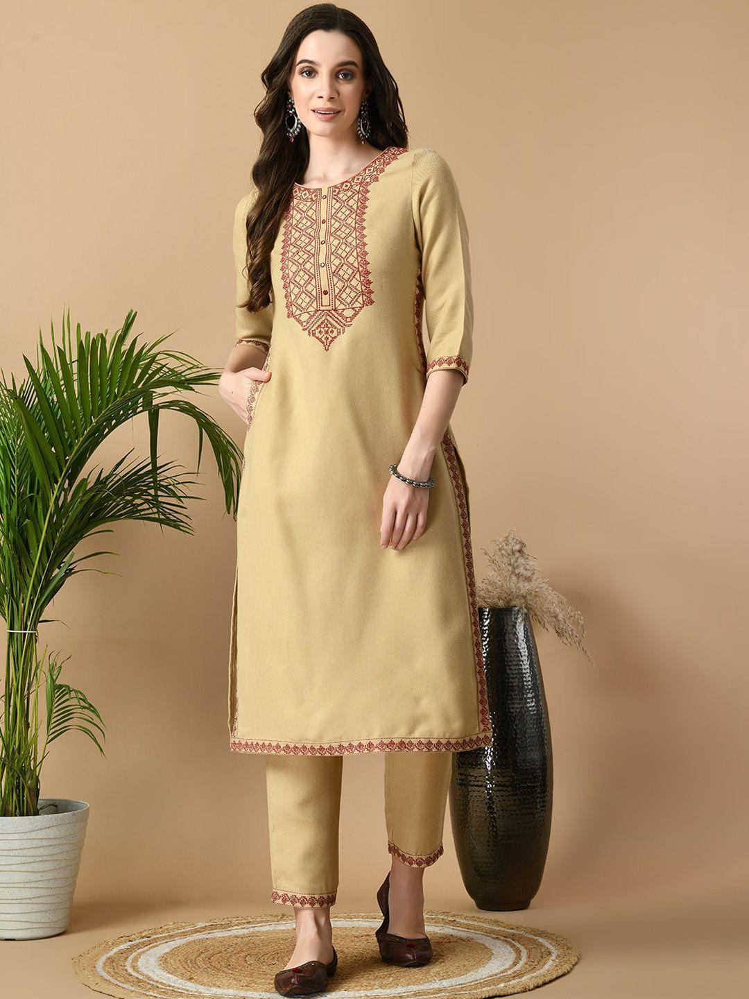 meesan ethnic motifs yoke design pashmina kurta with trousers