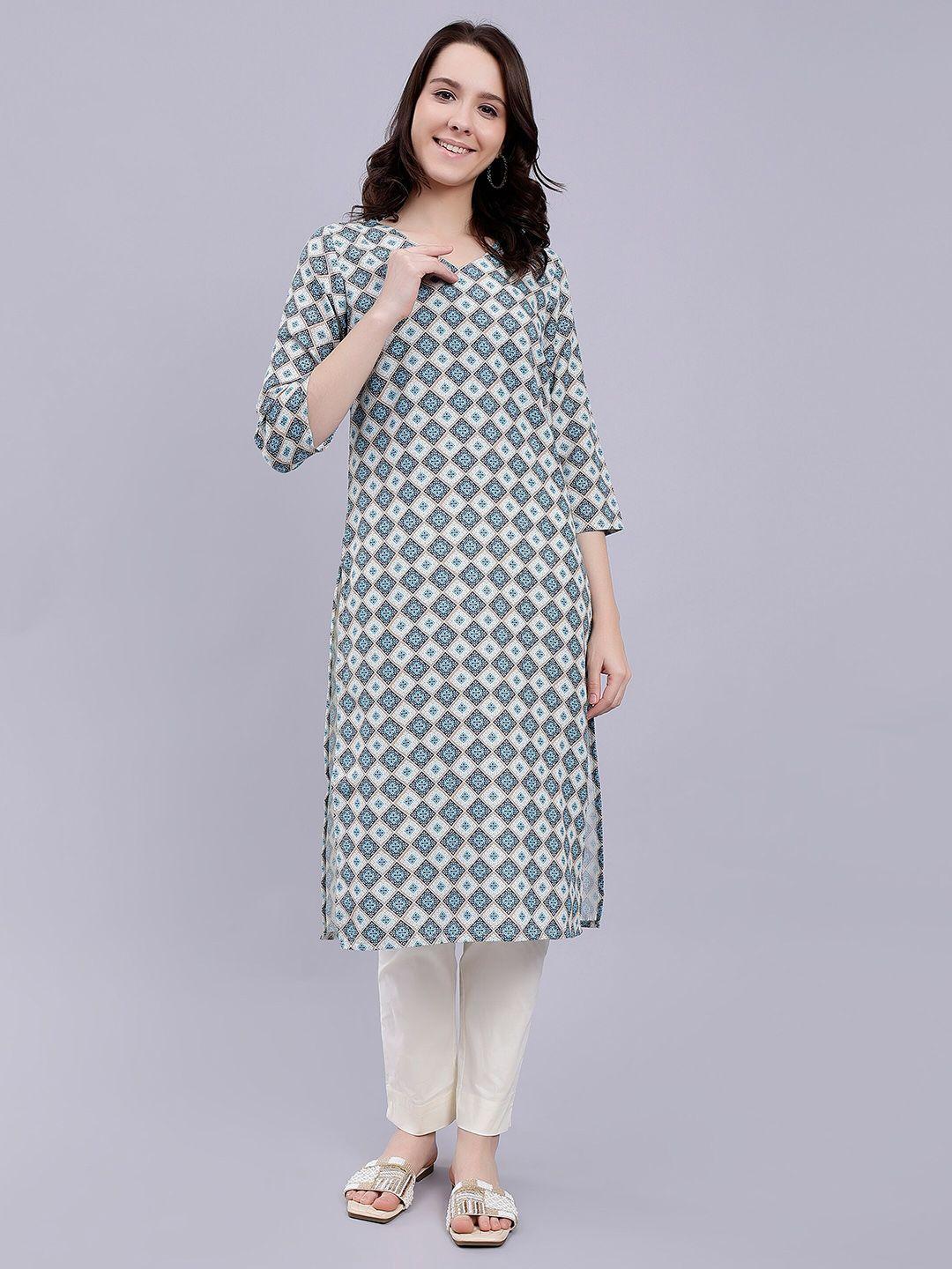 soan geometric printed v-neck straight kurta