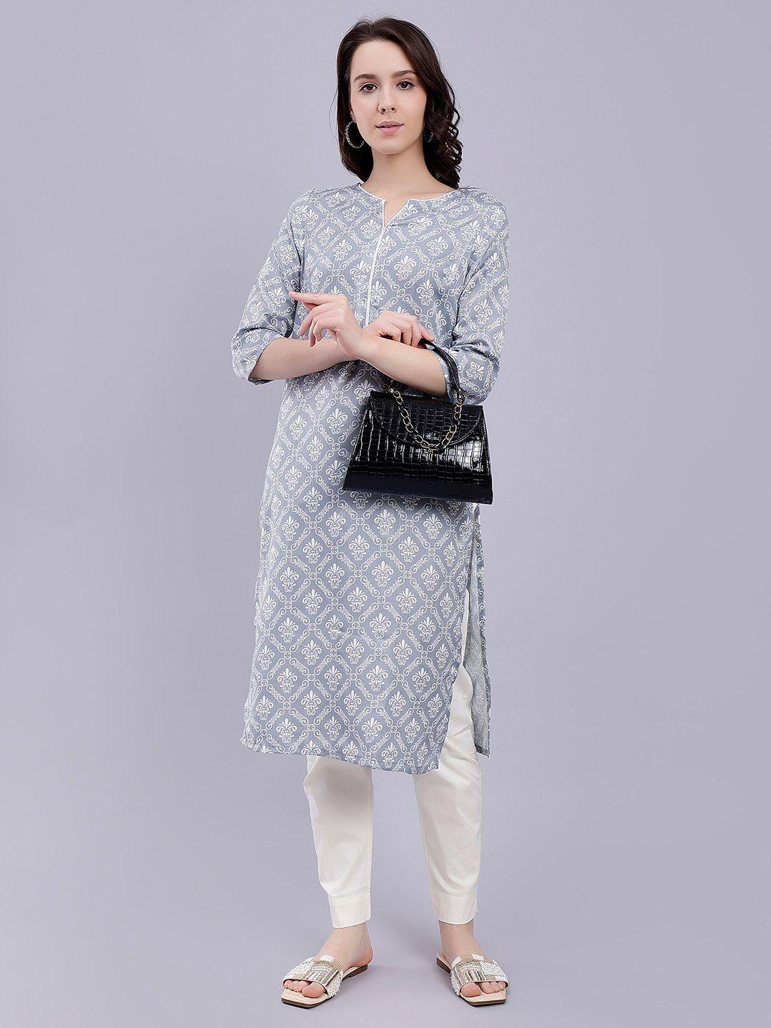 soan ethnic motifs printed notched neck  straight kurta