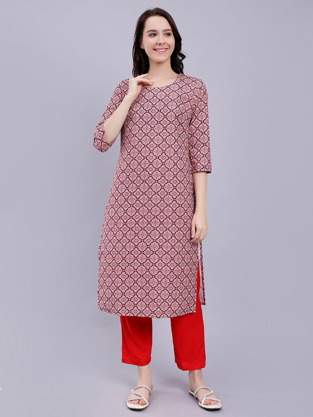 soan ethnic motifs printed round neck regular kurta