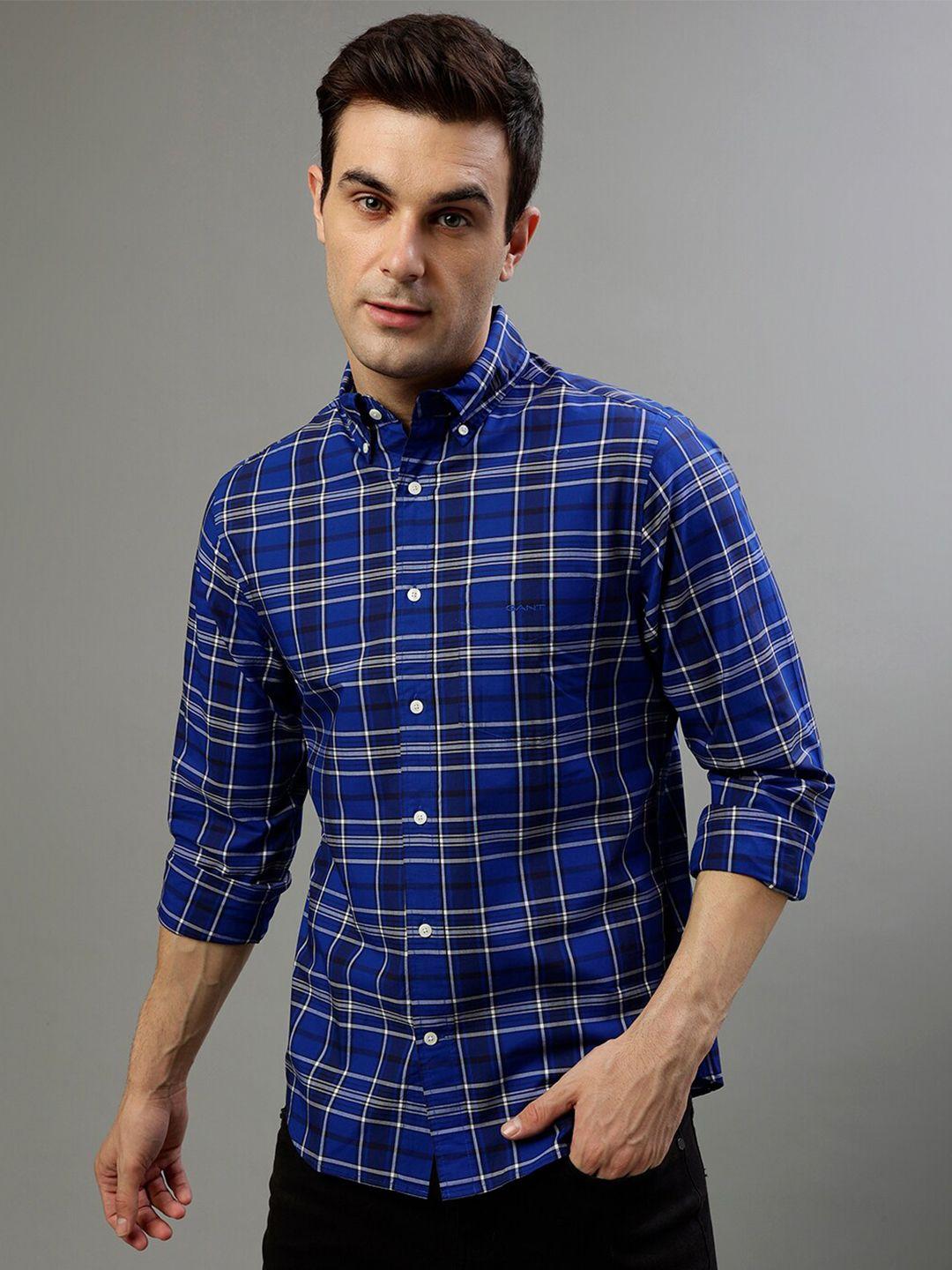 gant tartan checks button-down collar cotton casual shirt