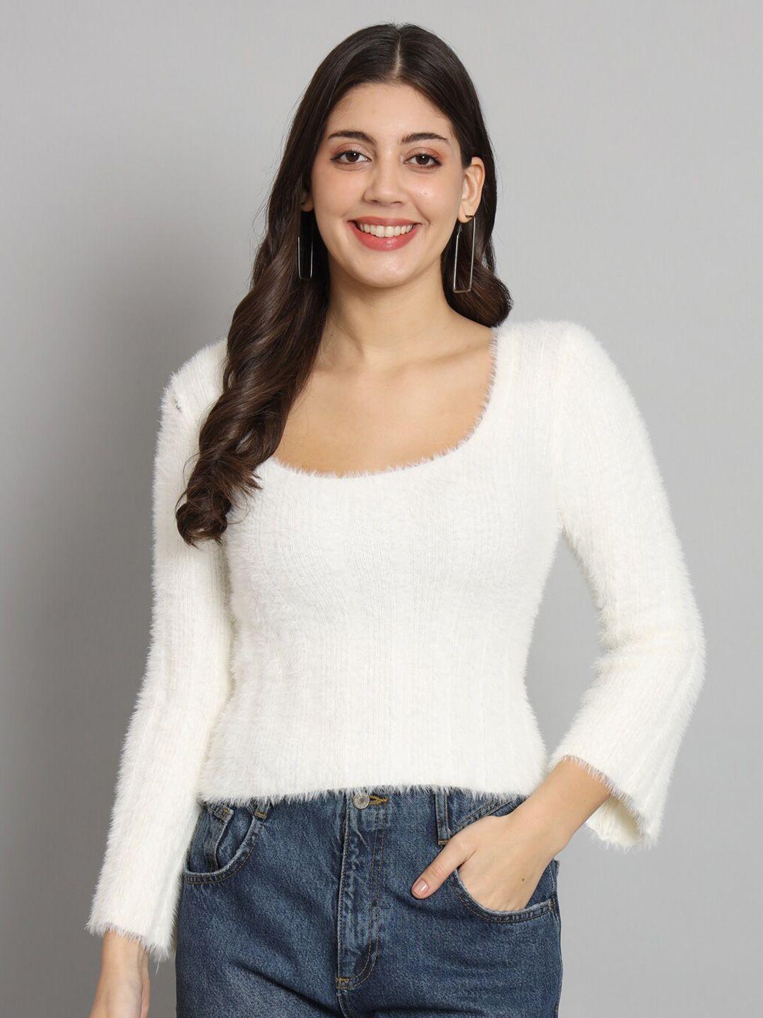 chemistry fuzzy self design ribbed woolen pullover sweater