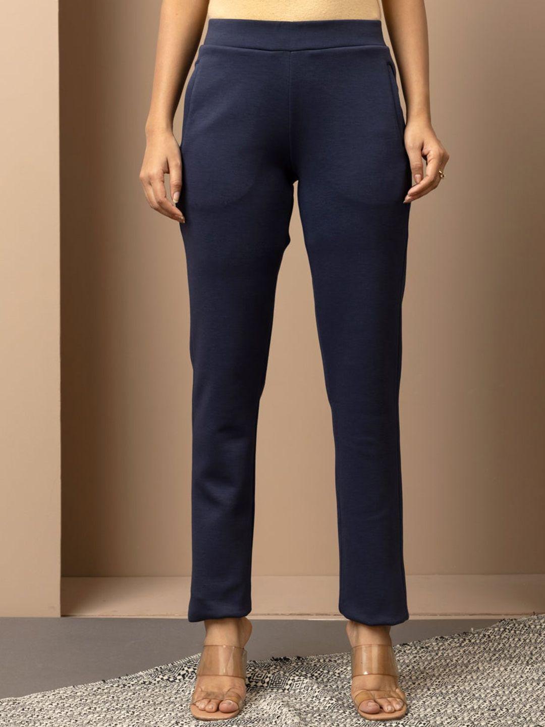 lakshita women mid rise smart straight fit plain trousers