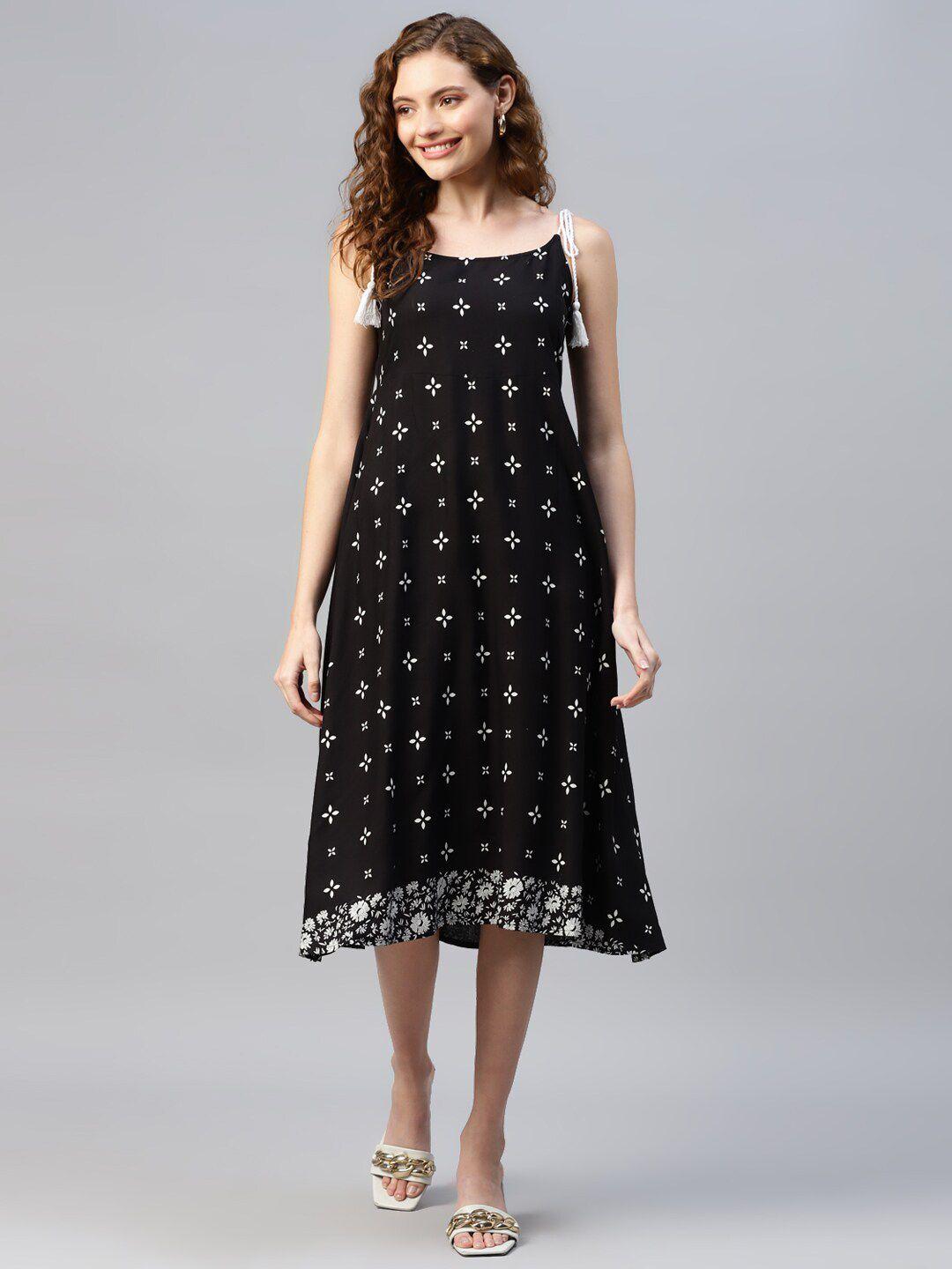 deebaco ethnic motifs printed shoulder straps a-line midi dress