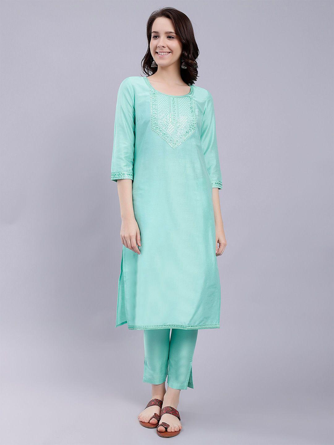 soan floral yoke design sequinned straight kurta